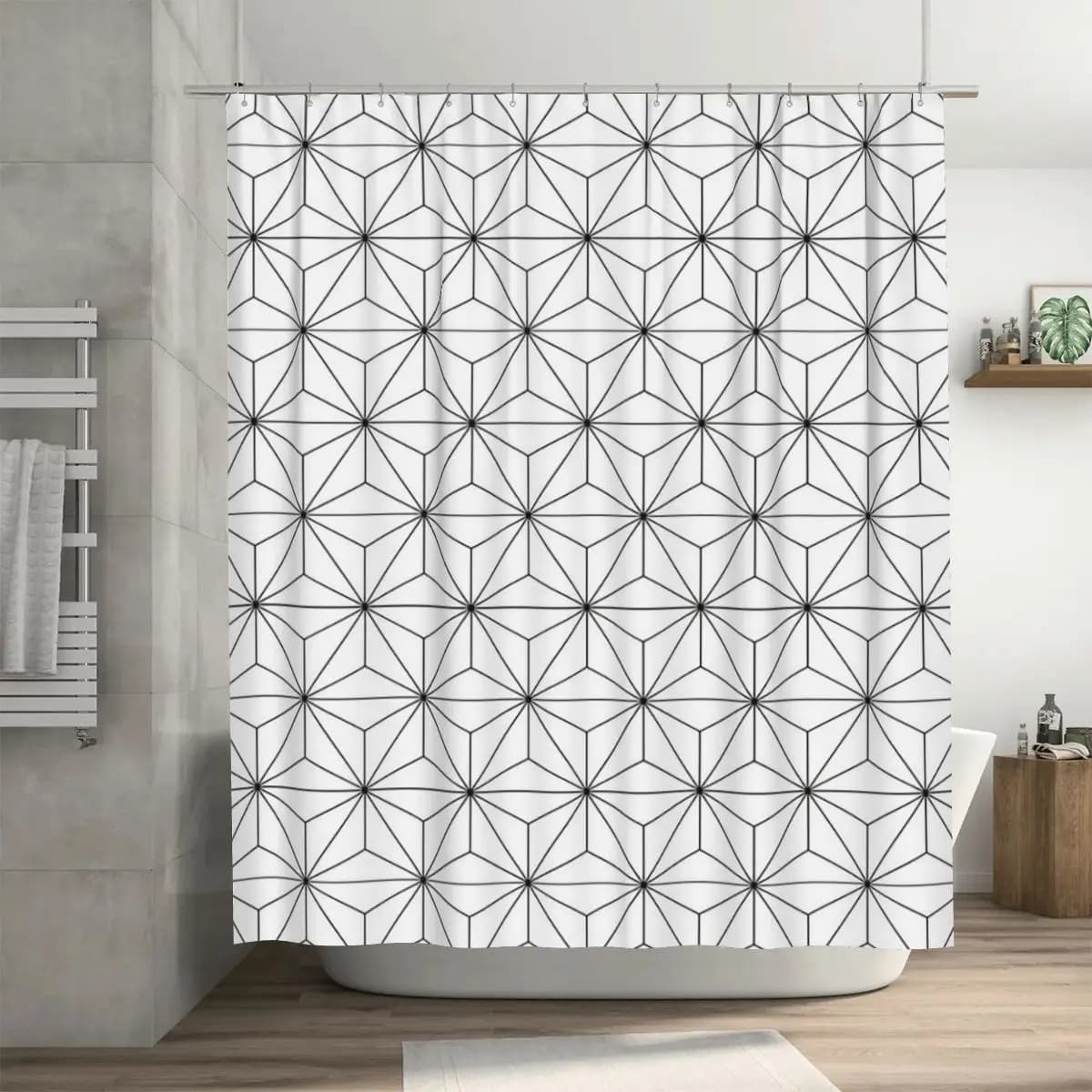 Sfera Geodetica, Tenda da Doccia Bianca in Poliestere Impermeabile per Bagno con Ganci