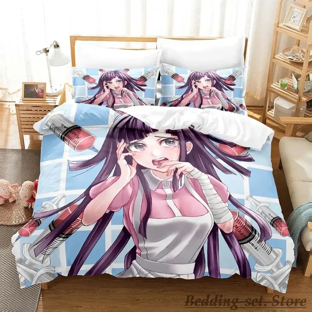 Set di biancheria da letto Danganronpa V3, set di tre pezzi con personaggi dei cartoni animati, set copripiumino per adulti e bambini, set di biancheria da letto Y2k per ragazze.