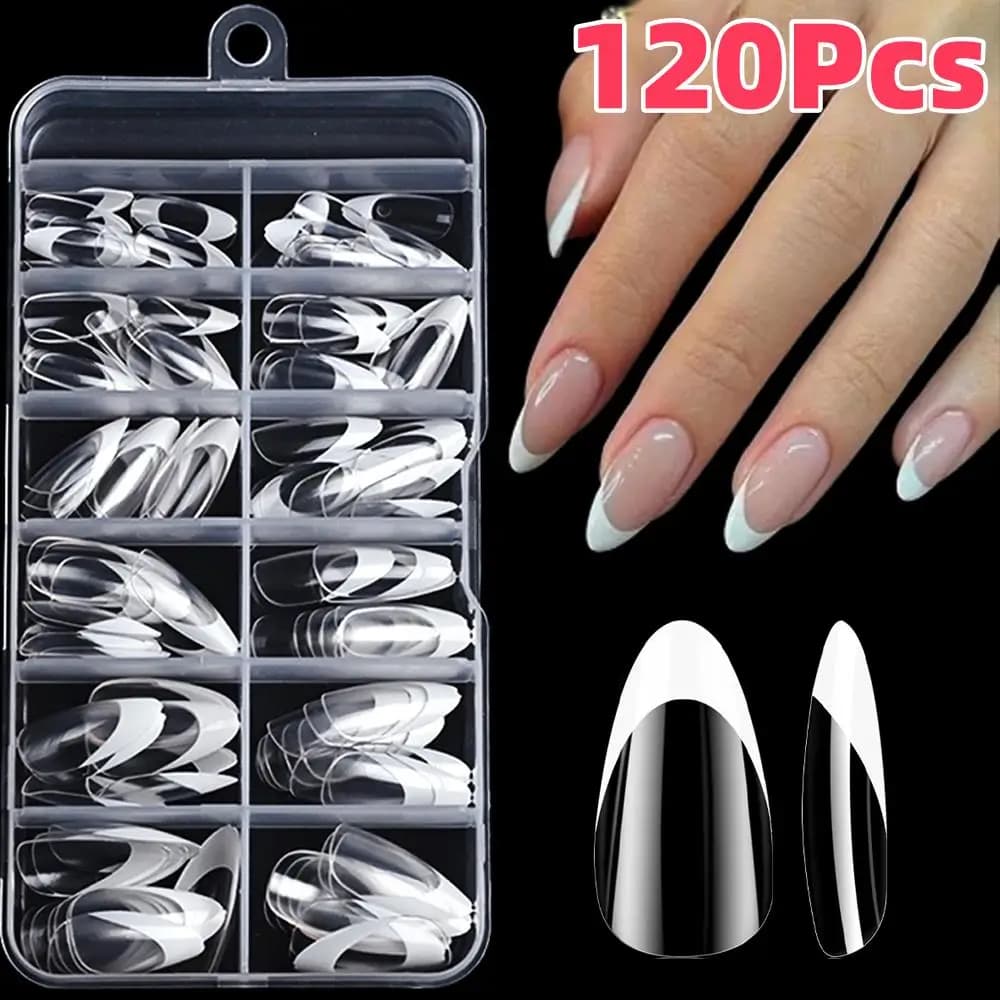 120 pcs transparent french fake nail tips 12 size acrylic almond press simple white board complete french tips