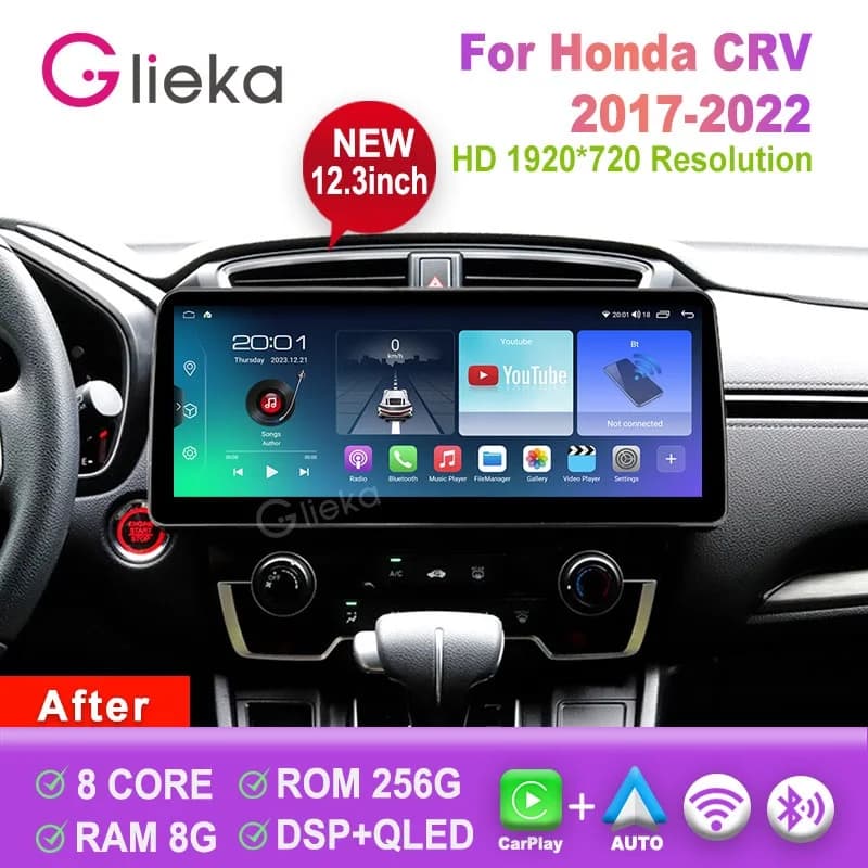 12.3 inch 2K Screen Carplay Android For Honda CRV CR-V 2017-2022 Car Radio Stereo Multimedia Player GPS WiFi GPS BT