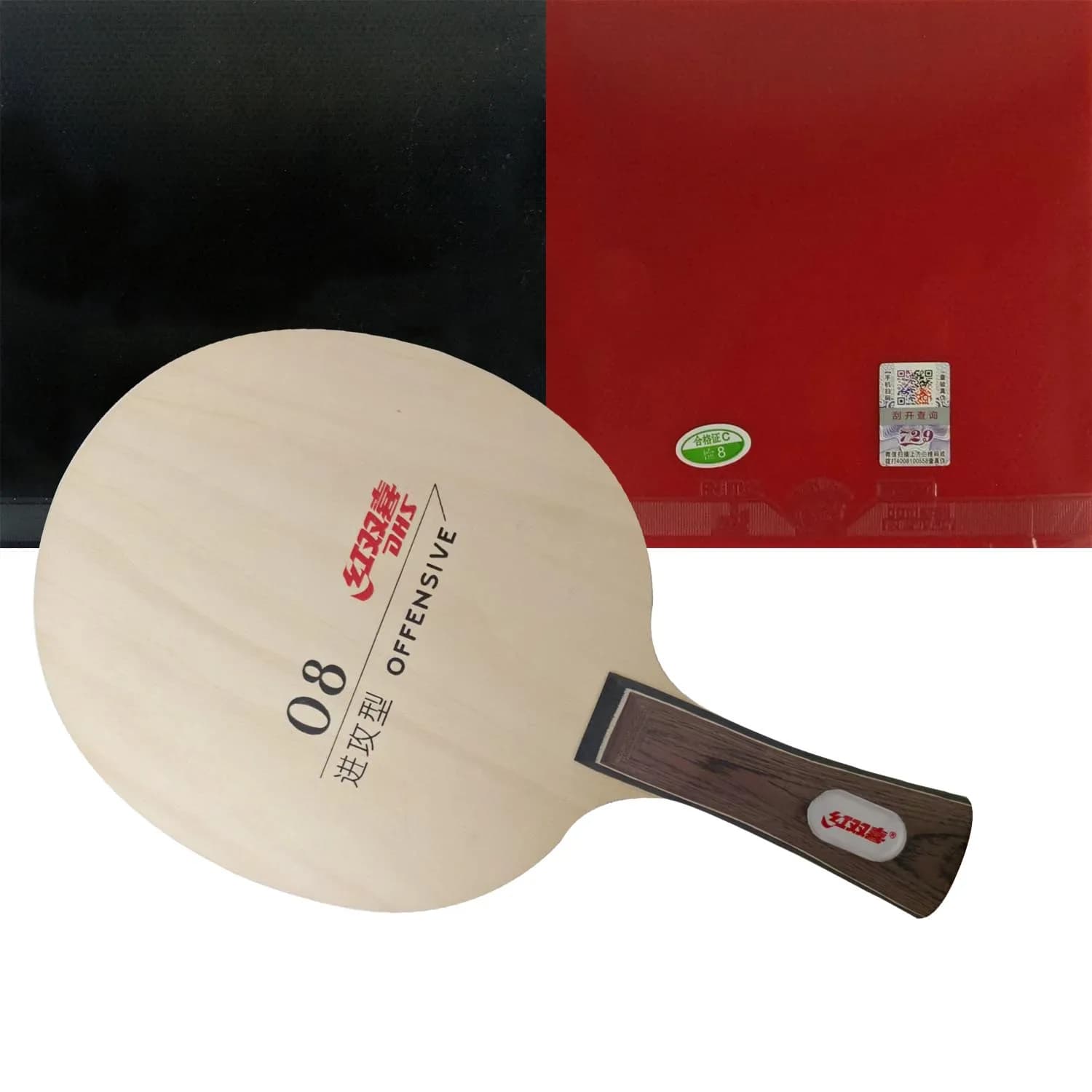 Pro Combo DHS 08 OFFENSIVE Rack for Ping Pong with 2x 729 General Rubber for Ping Pong with Sponge
