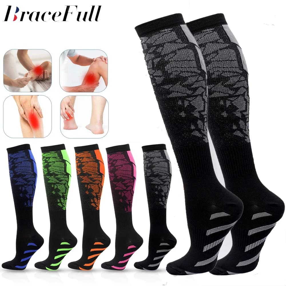 1Pair New Compression Socks 20-30mmhg High Stockings Men Women Sports Socks For Marathon Cycling Football Varicose Veins