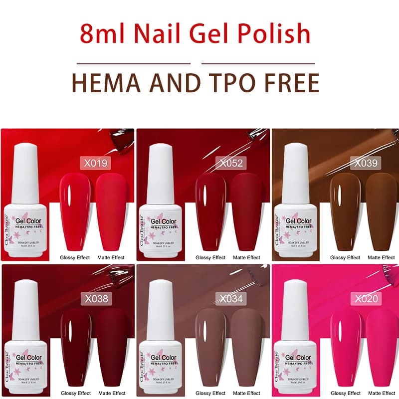 Clou Beaute 8ml Smalto Gel Semipermanente Senza HEMA TPO, Vernice UV Glitter Ibrida per Nail Art, Lacca per Unghie