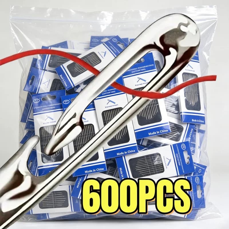 600pcs Blind Needle Elderly Needle-side Big Hole Hand Stainless Steel Sewing Needless Threading Household DIY Sewing Needles