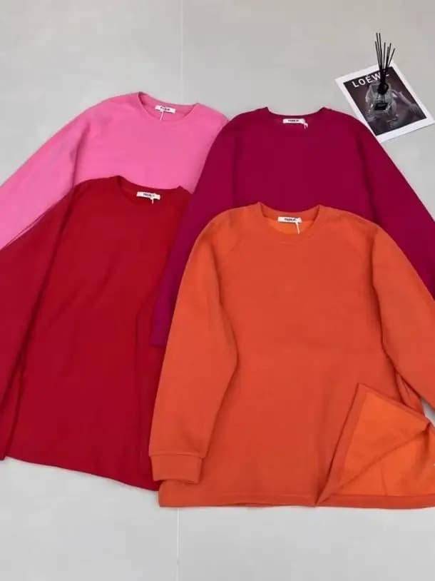 Thickened Fleece Women's Oversized Long Sweatshirt with Slit Korean Style round Neck Long Sleeve Color Winter Jacket