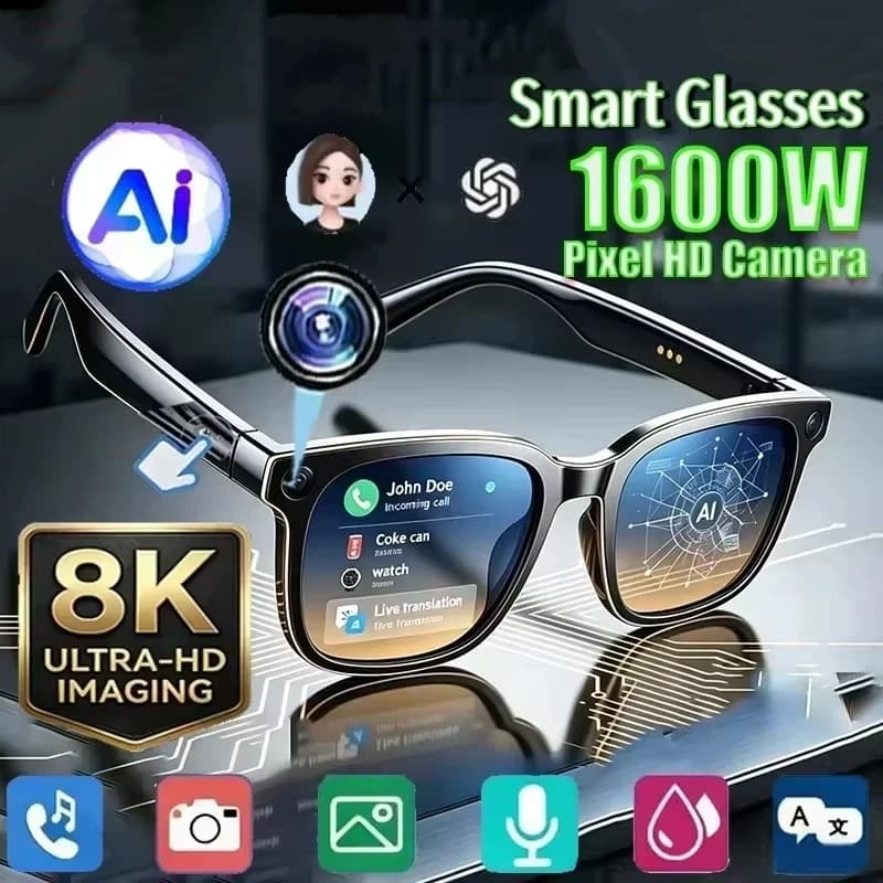 AI Smart Glasses 8K Remote Control Touch Photo Camera Recording Voice Assistant Translator Wireless Bluetooth Sunglasses