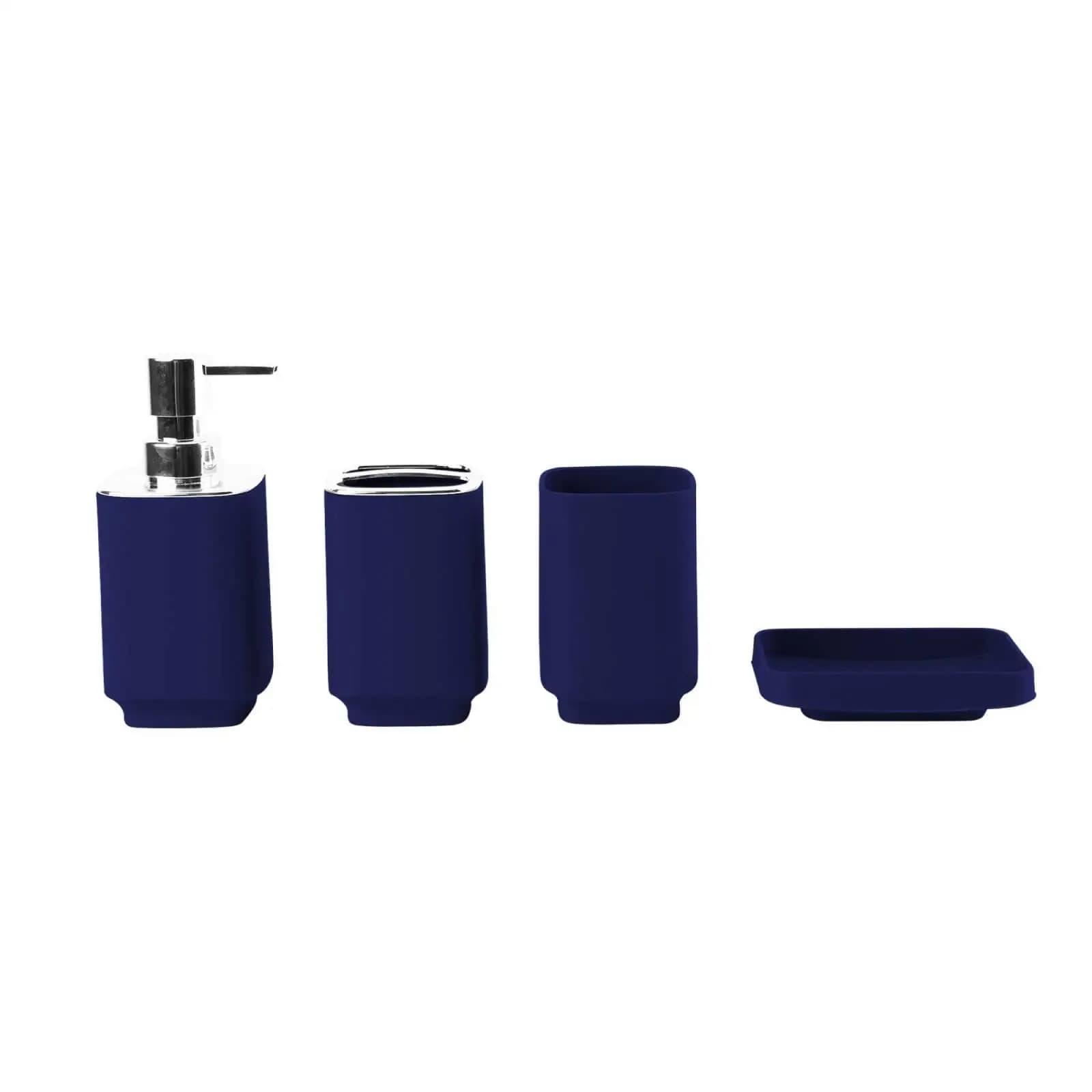 Matte Finish Bathroom Soap Dispenser Set with Divided Toothbrush Holder and Rectangular Tray for Sink Area