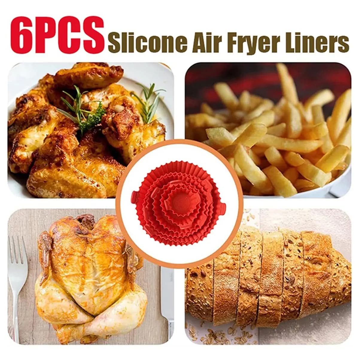 Cestello in Silicone per Friggitrice ad Aria, Teglia da Forno Riutilizzabile, Stampo in Silicone per Pollo Fritto, Accessori per Friggitrice ad Aria, Blu