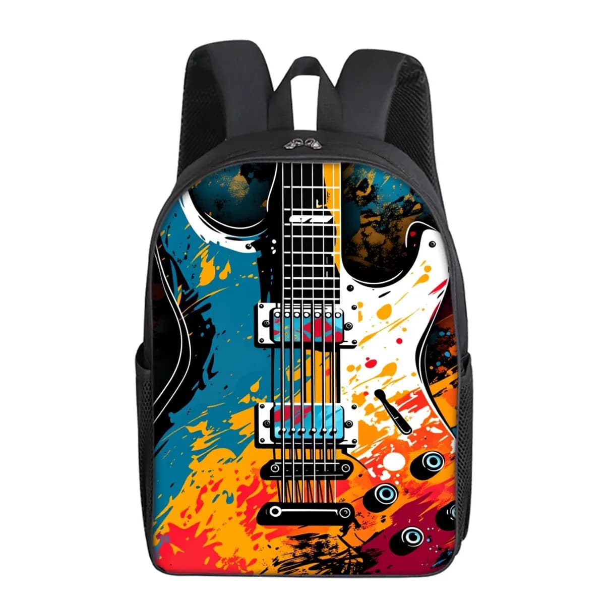 Zaino con Stampa di Chitarra a Singolo Strato per Ragazzi e Ragazze, Miglior Regalo, Borse Scolastiche 2D Piatte con Cartoni Animati per Bambini