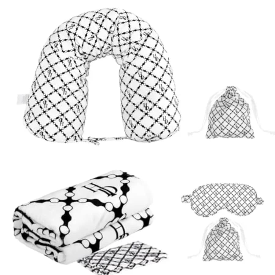 Cuscino da Viaggio con Coperta in Flanella Staccabile e Mascherina per Occhi, Cuscino di Supporto per il Collo in Velluto per Aereo, Auto, Ufficio e Riposo