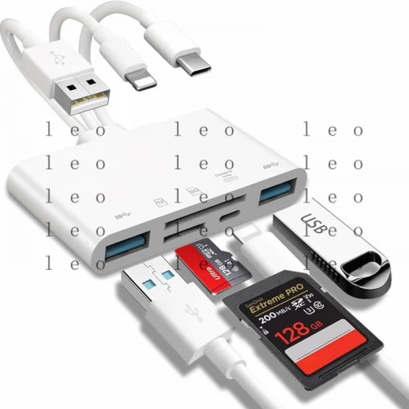 Lettore di schede di memoria QW 5 in 1, adattatore USB OTG per iPhone iPad, USB C e USB A