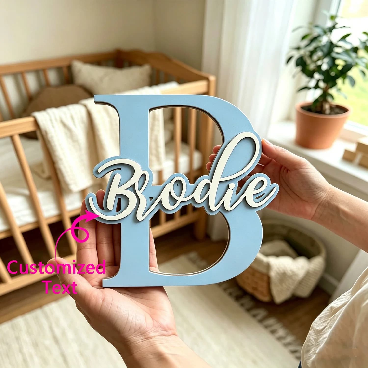 1pc multi-layer wall wooden decorative plaque, customized name/letter, ideal gift for birth, baptism, and wall decoration