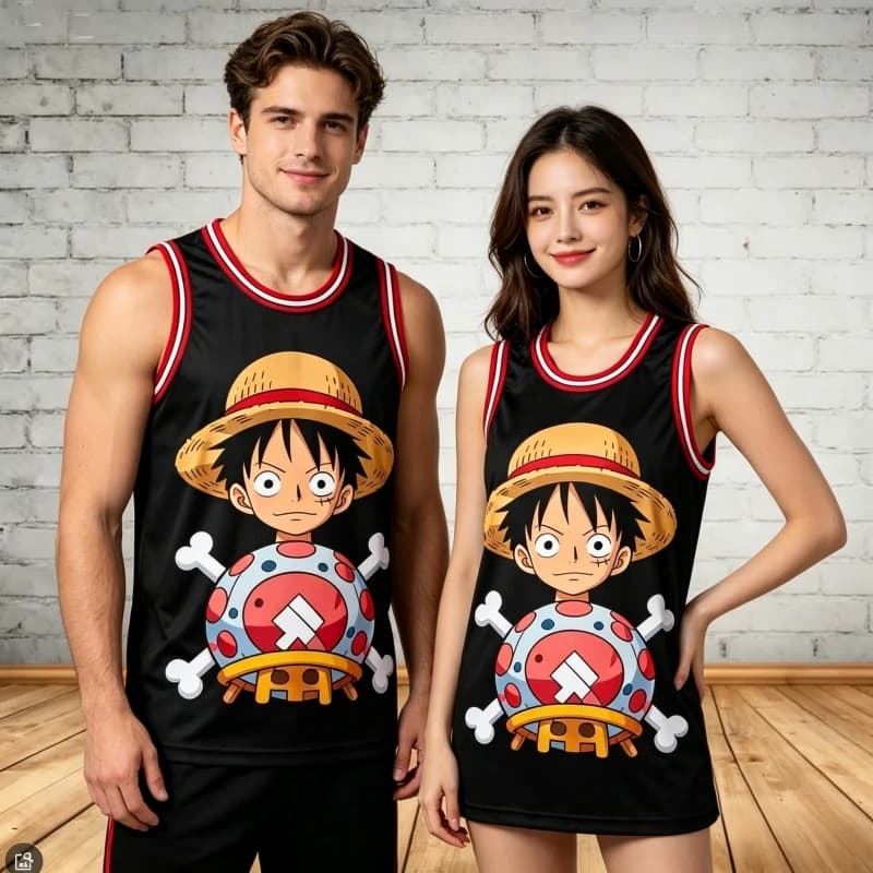 Maglia da basket Anime One Piece per genitori e bambini 23 Jordan Luffy, maglietta senza maniche con stampa cartoon, top casual per ragazzi e ragazze
