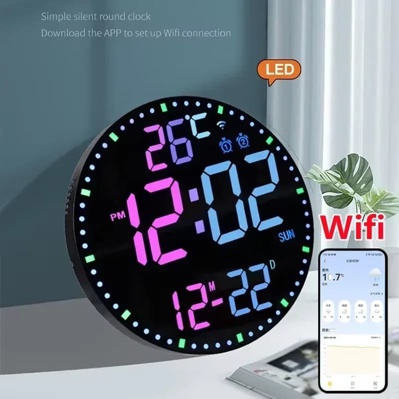 Digital Wall Clock LED Perpetual Calendar RGB Living room decoration Clock Wifi App Control Countdown Alarm Clock Silent Snooze