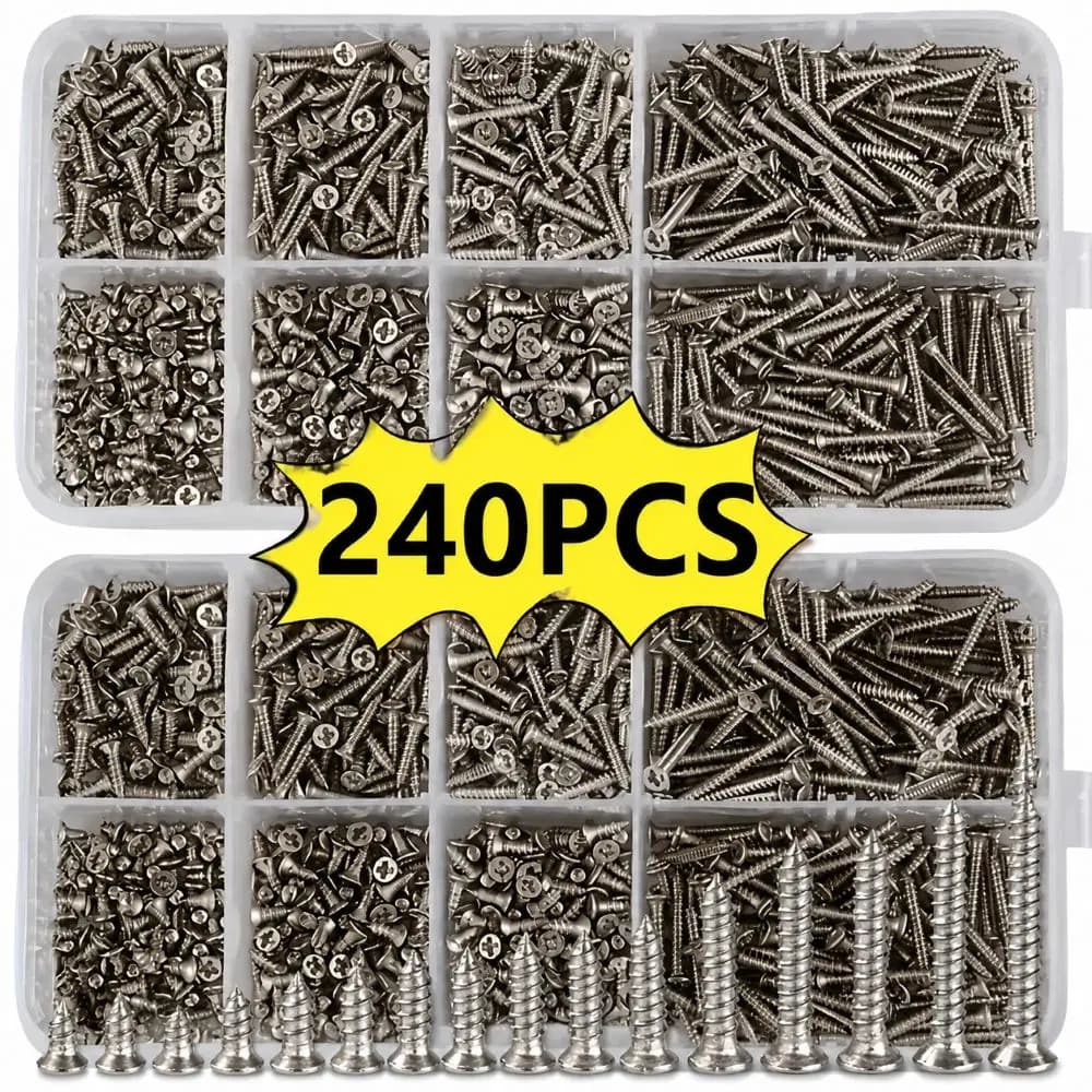 Set of 560 Autoflowering Screws for Wood - Includes 8 Different Measures of Metal Screws M2, Classification Kit