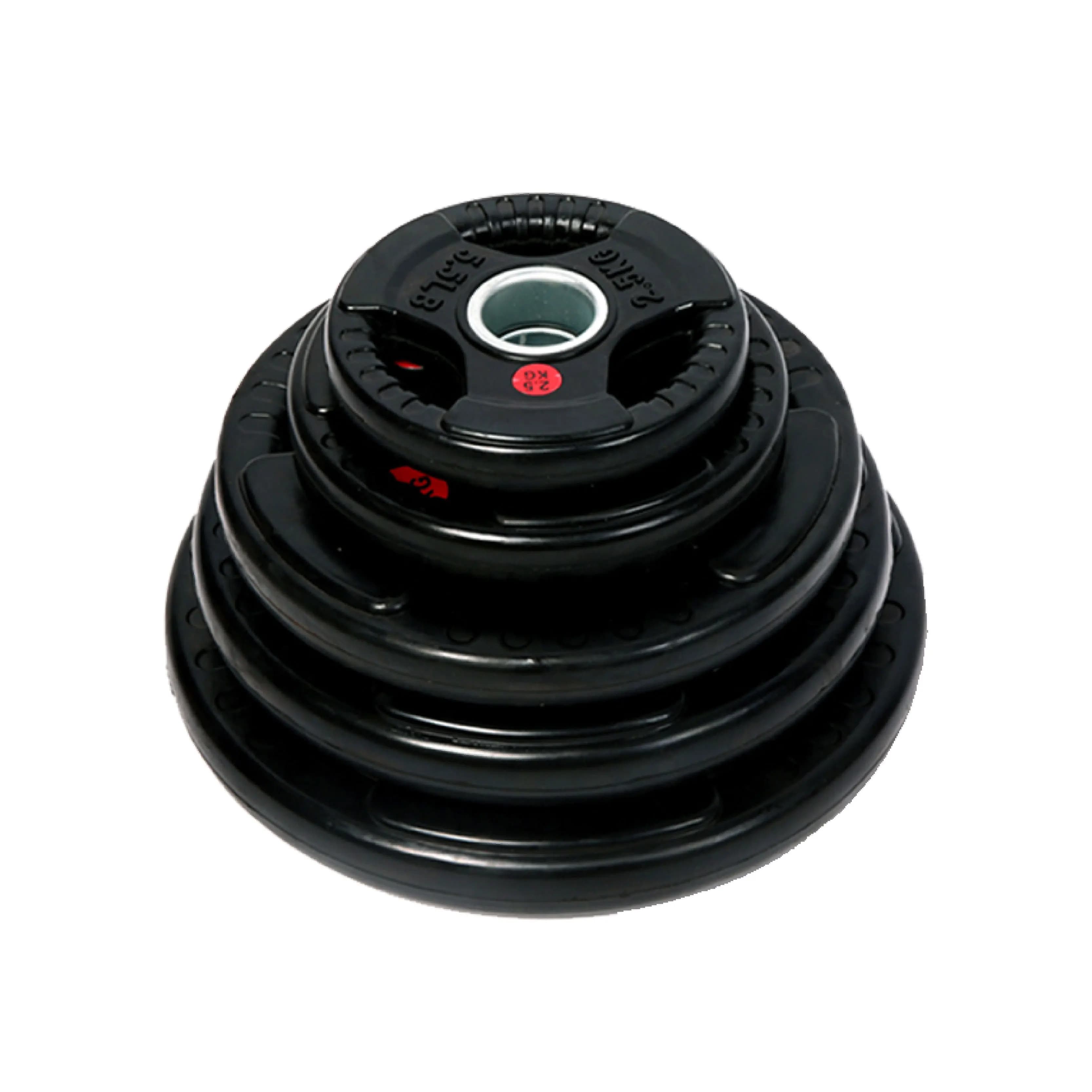 3 Hole Black Rubber Olimpic Plate 10-25kg Weightlifting Discs Durable Coating for Gym Training Equipmentpromote sales