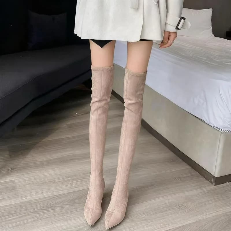 Women's Boots Tip Boots Over Knee Square Heel Hot Boots Elastic Sock Shoes For Women Décolleté With Back Zipper Leather Suede
