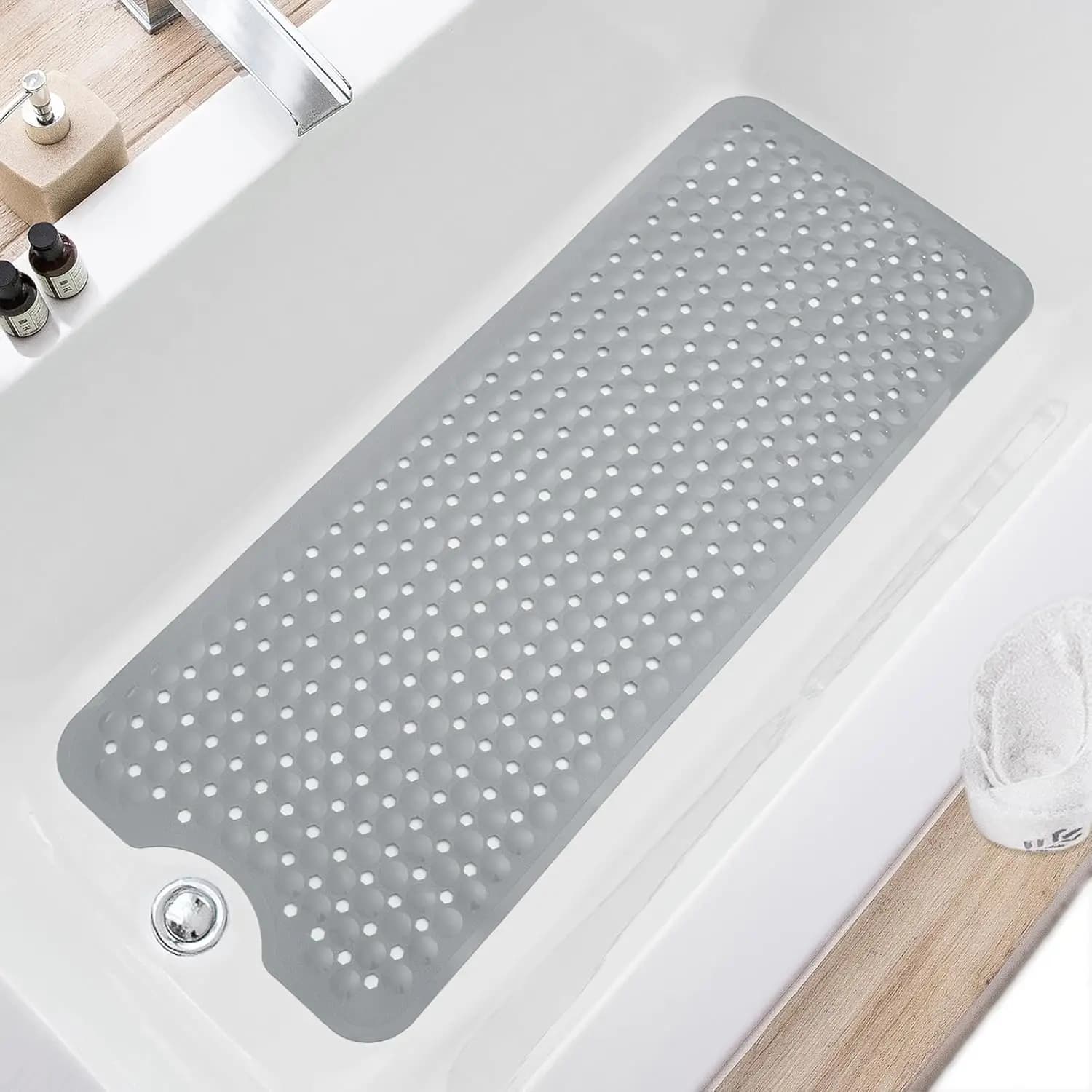 Bath Tub and Shower Mats, Non Slip 40 x 16 Inch Extra Large Bathtub Mat, Machine Washable Bathmat with Drain Holes, Suction Cups