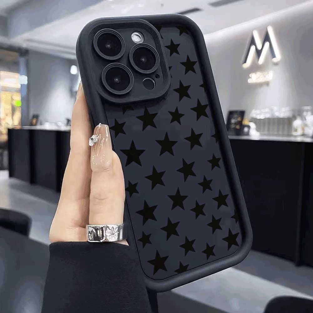 Black Stars Pattern Shockproof Phone Case for Xiaomi Redmi Note 14 13 12 11 10 9 8 7 Pro Anti-Slip Soft TPU Cover