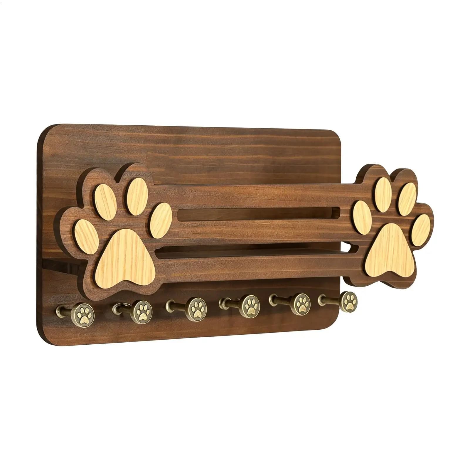 Appendiabiti per Guinzagli per Cani con 6 Ganci, Mensola Galleggiante Decorativa, Portachiavi da Parete per Ingresso, Soggiorno, Cucina, Camera da Letto