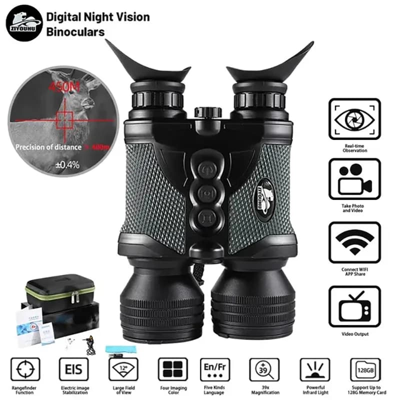 Binocolo per Visione Notturna a Infrarossi B03V 6.5 39x50 con Telemetro Laser Opzionale e Telecomando per Caccia e Fotocamera Digitale