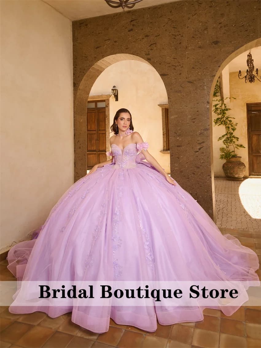 Cinghie viola lavanda Abiti Quinceanera Cenerentola Abiti De 15 Anos Vintage Applique Perline Festa di compleanno Personalizzato