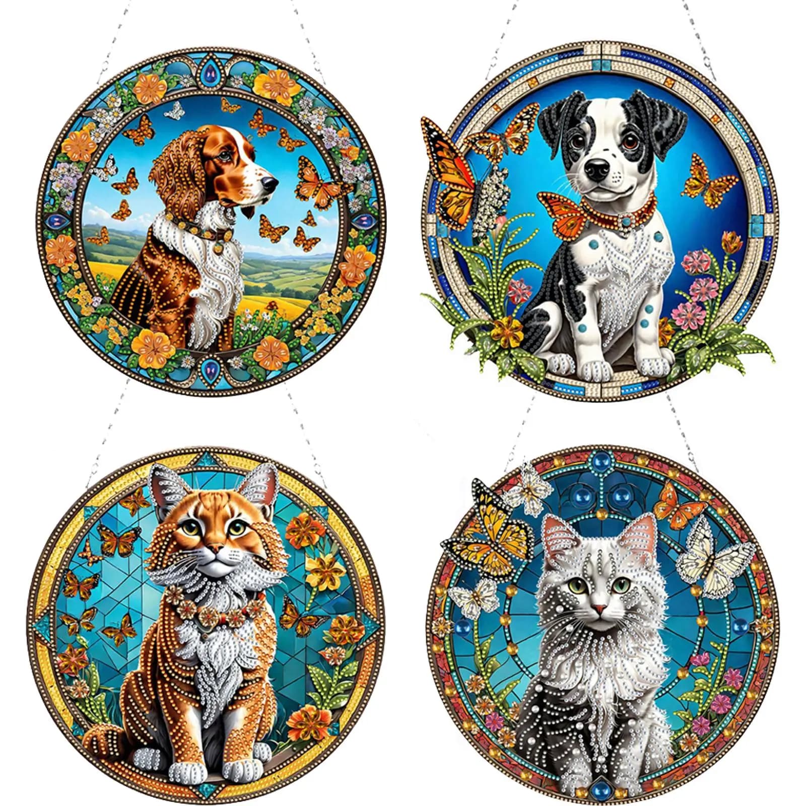 Set Pittura Diamante 2D/Piatta Fai da Te per Cani e Gatti, Kit Arte Diamante con Strass, Pendenti da Finestra, Decorazioni da Appendere per Pareti e Porte