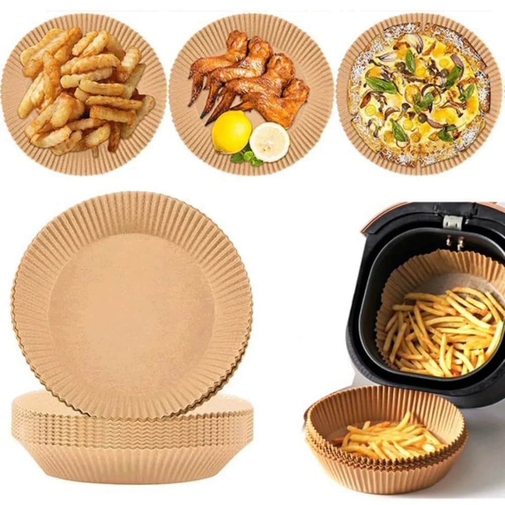 Fogli di carta da forno usa e getta antiaderenti per friggitrice ad aria - Resistenti all'olio, impermeabili, per uso alimentare, per forni a microonde - 6,3 pollici (50 pezzi)