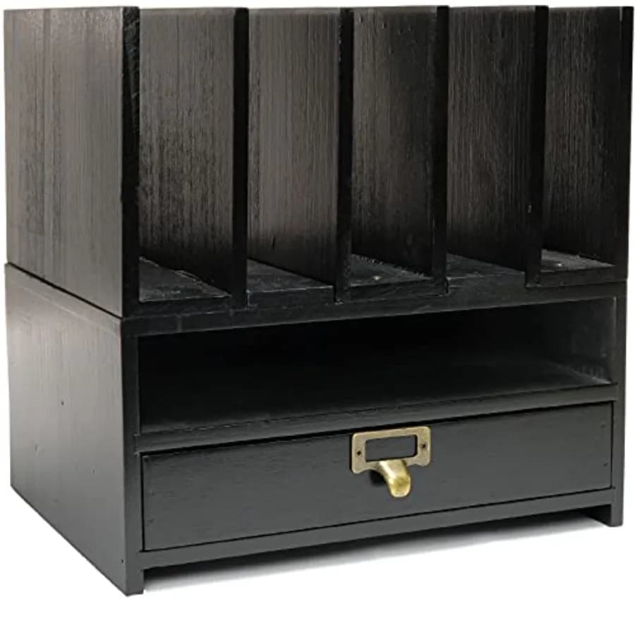 Portadocumenti Verticale in Legno con Cassetto: Organizzatore da Scrivania per File, Cartelle, Raccoglitori, Quaderni, Penne, Matite e Articoli per Ufficio
