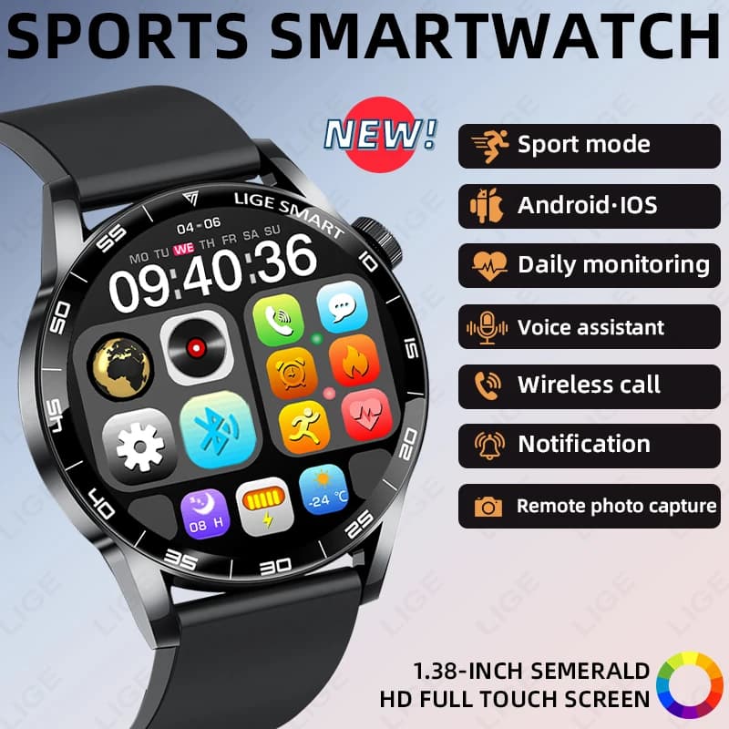 LIGE 2026 Smartwatch Uomo 1.38" HD con Chiamata Bluetooth, Monitoraggio Frequenza Cardiaca, Impermeabile, Orologio Sportivo Fitness per Android iOS