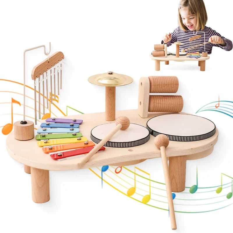 Giocattoli Montessori in legno per bambini Modello Bandstand Set rimovibile Tamburo mobile Puzzle per bambini Giocattoli di apprendimento per regalo di compleanno neonato