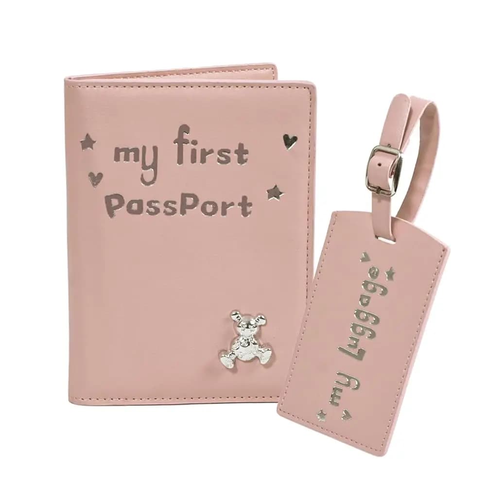Spedizione Gratuita: Porta Passaporto per Bambini con Etichetta Bagaglio da Viaggio, Il Mio Primo Porta Passaporto con Orsetto per Bambine e Bambini, Simpatico Porta Passaporto Rosa per Bambini