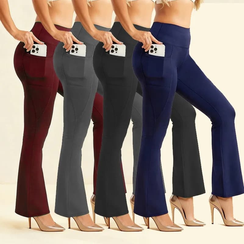 Women High Waist Yoga Flared Pants Stretchy Hip Liftting Casual Pants with Pocket Gym Workout Running Versatile Leggings