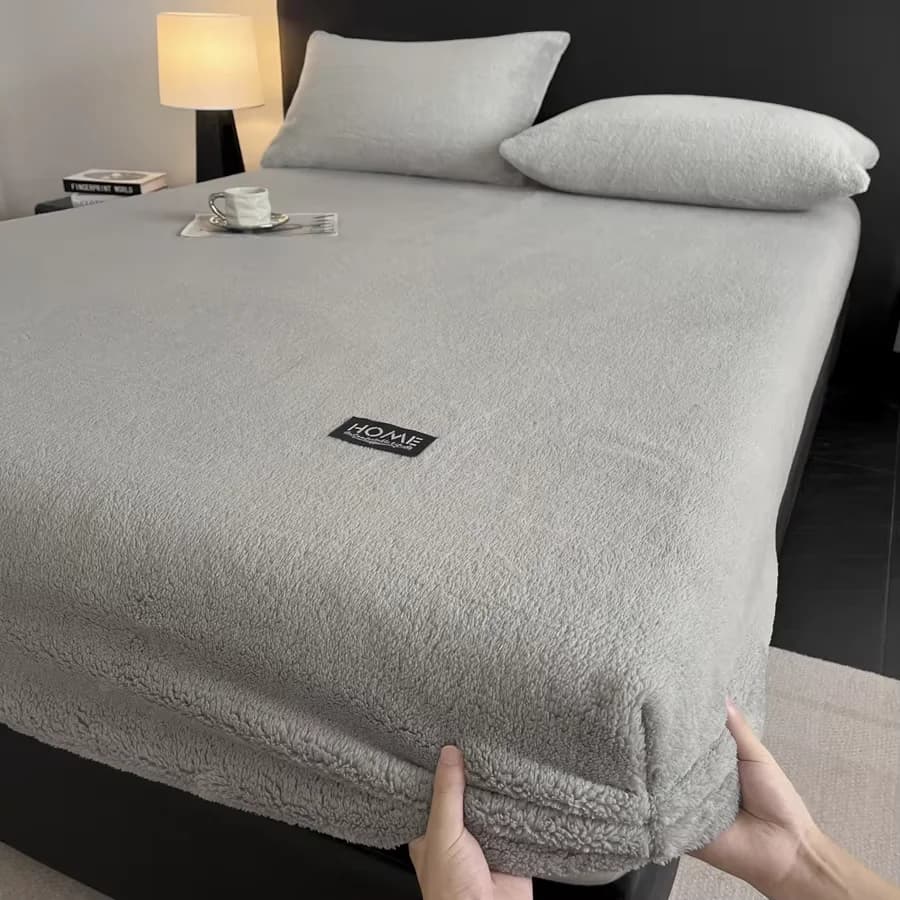 WASART Bed linen with corners in warm coral fleece winter Elastic Coprimaterasso soft plush Bed linen for couple 150x200 King Size