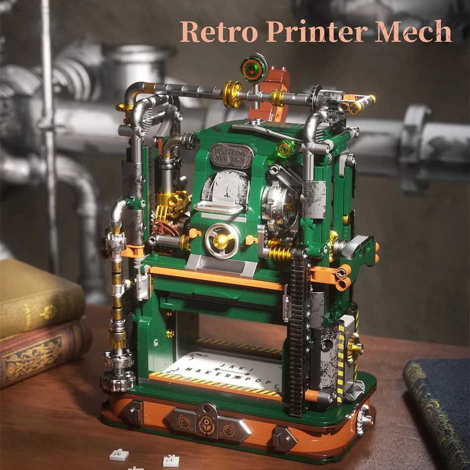 Retro Movable Type Printing Press Building Blocks Creative Steampunk Mechanical Device Desktop Ornaments Bricks Toys Kids Gifts