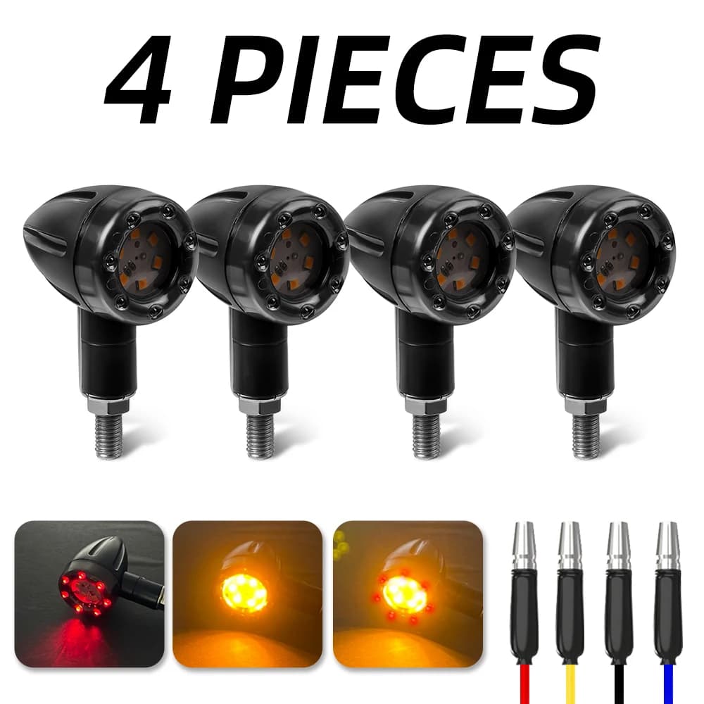4 pcs motorcycle bike LED amber + red direction indicator brake stop light flashing indicator light bulbs 12V 13 LED 7,5 * 6 * 3.5 cm