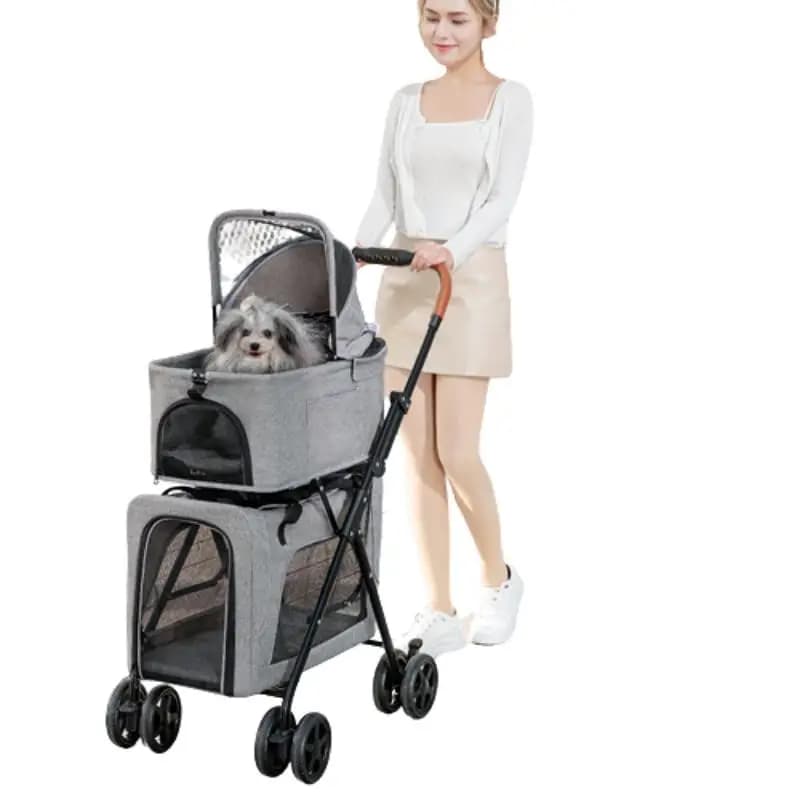 STLFBello Passeggino per animali a due piani 3 in 1 Trasportini per animali e prodotti da viaggio Carrelli pieghevoli con trasportino rimovibile