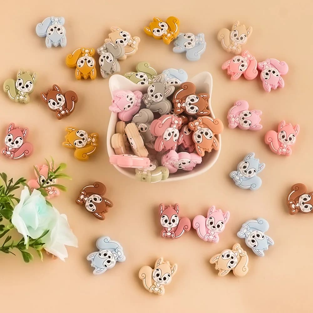 5Pcs Animal Squirrel Shape Silicone Beads Beads For Jewelry Making DIY Pendants Beads Accessorie