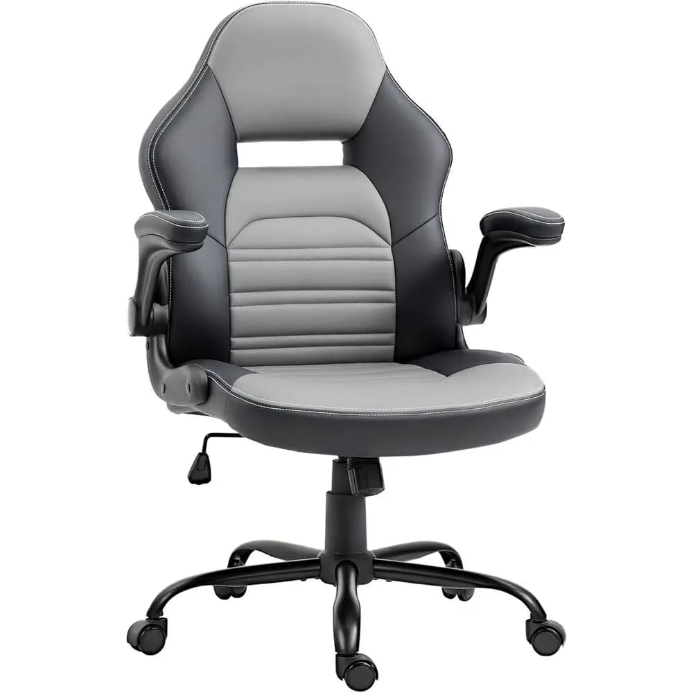 Sedia da gaming in pelle PU con braccioli ribaltabili, sedia da computer stile racing, sedia da ufficio regolabile in altezza con ruote girevoli