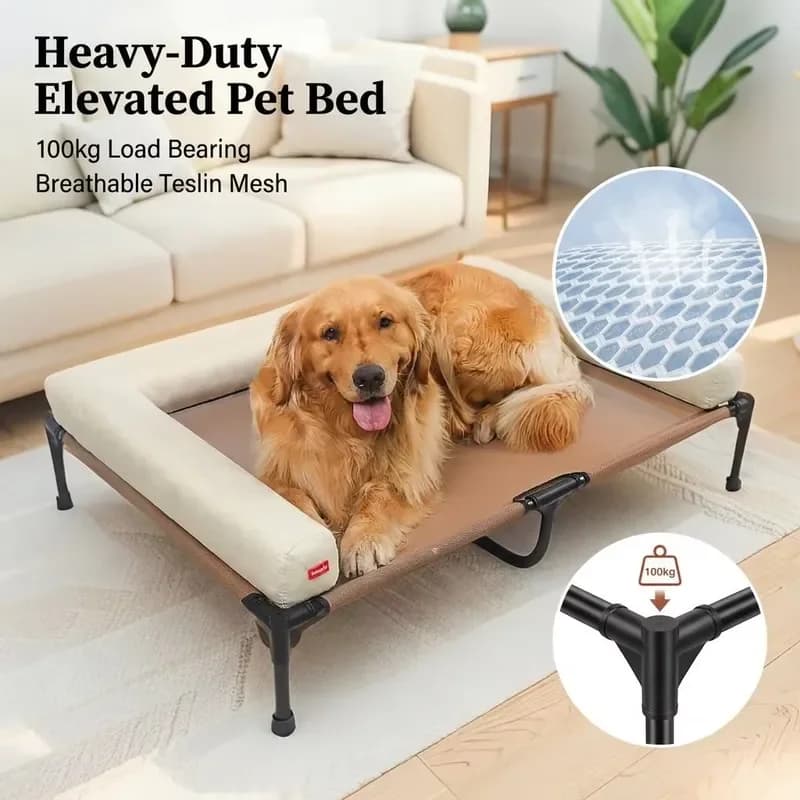 Elevated Cooling Dog Bed Orthopedic Breathable Mesh Pet Cot Heavy Duty Stainless Steel Frame Raised Dog Bed for Indoor
