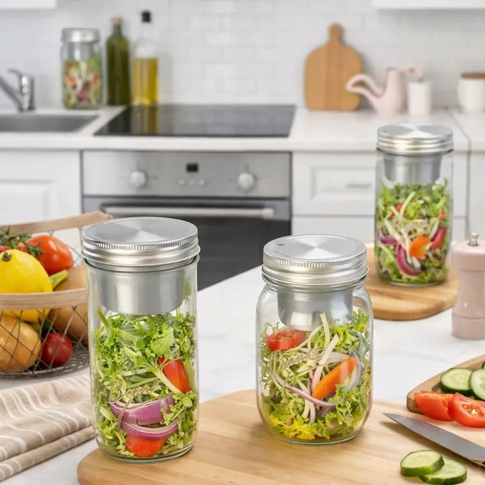 Barattoli in Vetro per Insalata 16/24 Oz con Coperchio Largo e Contenitore per Salsa, Contenitore per Insalata Sigillato a Prova di Perdite, Barattolo Mason per Preparazione Pasti Settimanale