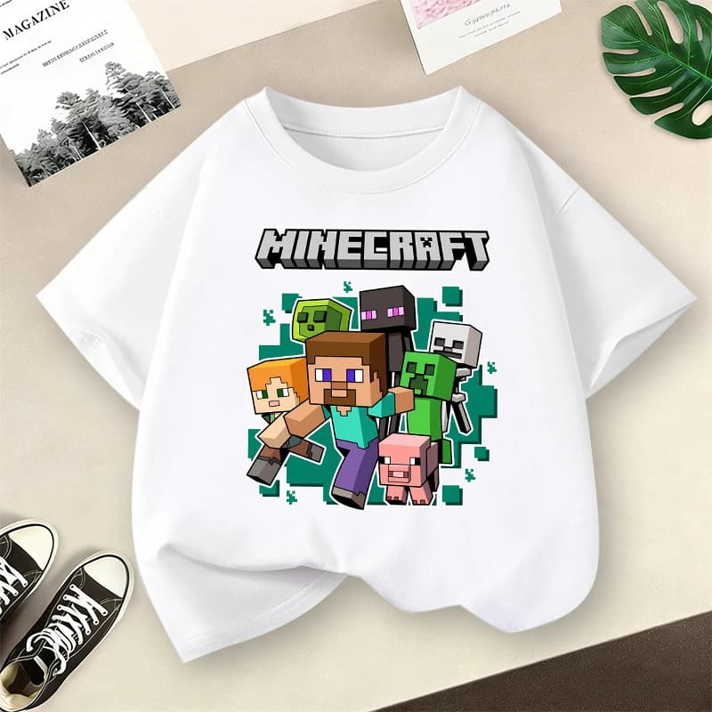 Maglietta a maniche corte per bambini con stampa di personaggi di giochi, in cotone, per ragazzi e ragazze, estiva, casual, girocollo, regalo per bambini