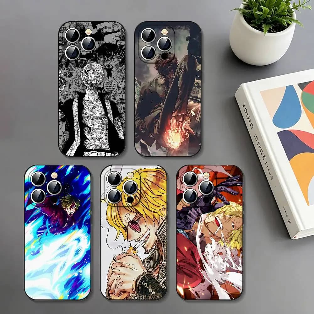 Custodia per telefono antiurto nera sottile One Piece Sanji per iPhone 17 16 15 14 13 12 11 X XR XS Max Pro Max Plus Mini
