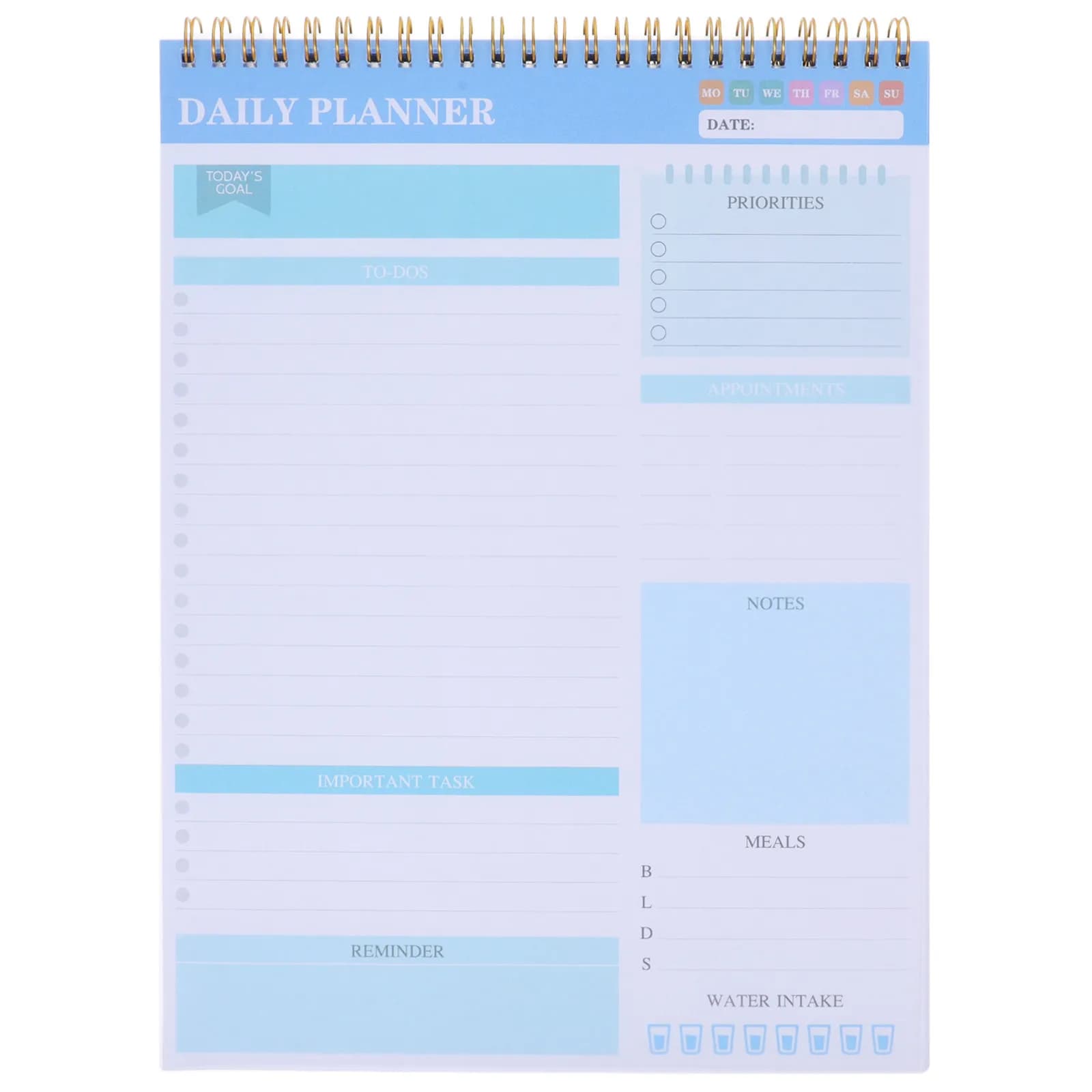 Agenda Giornaliera Non Datata con Doppia Spirale, Copertina in PVC e Supporto in Cartone Resistente per Lavoro e Compiti Personali