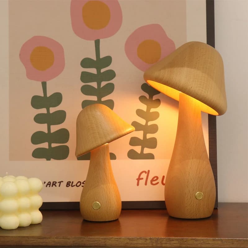 Lampada da tavolo a fungo lampade da scrivania in legno sensore tattile luci notturne Wireless ricaricabili lampade da comodino per camera da letto