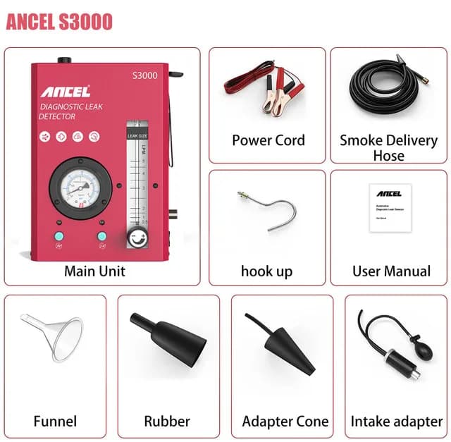 ANCEL S3000 Rilevatore di fumo per auto Accessori per auto Generatore di fumo Rilevatore di perdite di fumo Sistemi di scarico Tubo di fumo Meccanico Worksho