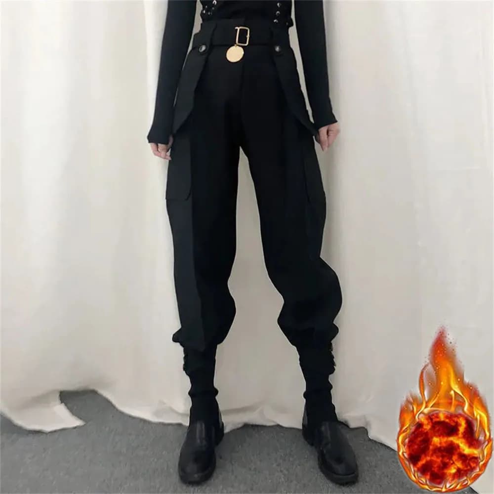 Sweatpants Cargo Pants Women with Belt High Waist Big Pocket American Winter Warm Joggers Outdoor Apparel Harem Sports Trousers