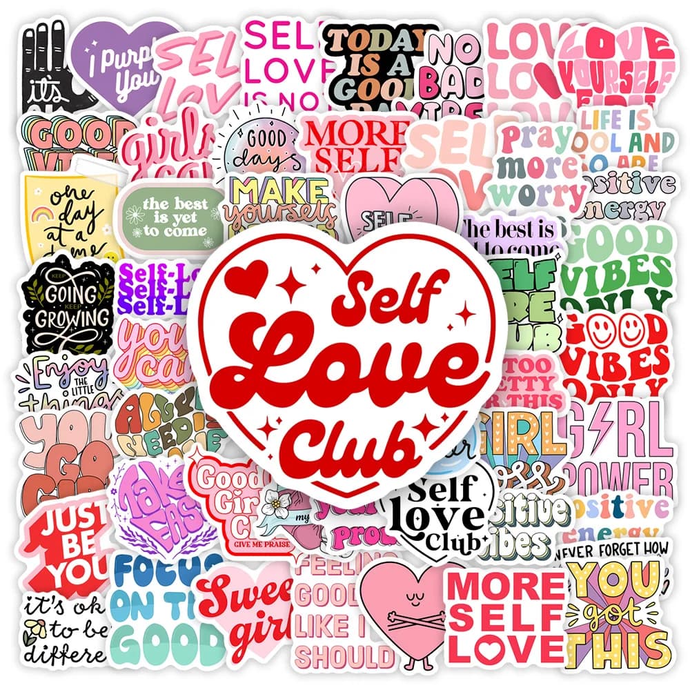 Ragazza Selflove club Adesivi Energie Positive Decalcomania Regalo Fai da Te per Laptop Telefono Scrapbook Notebook Bagagli Decorativi Impermeabili