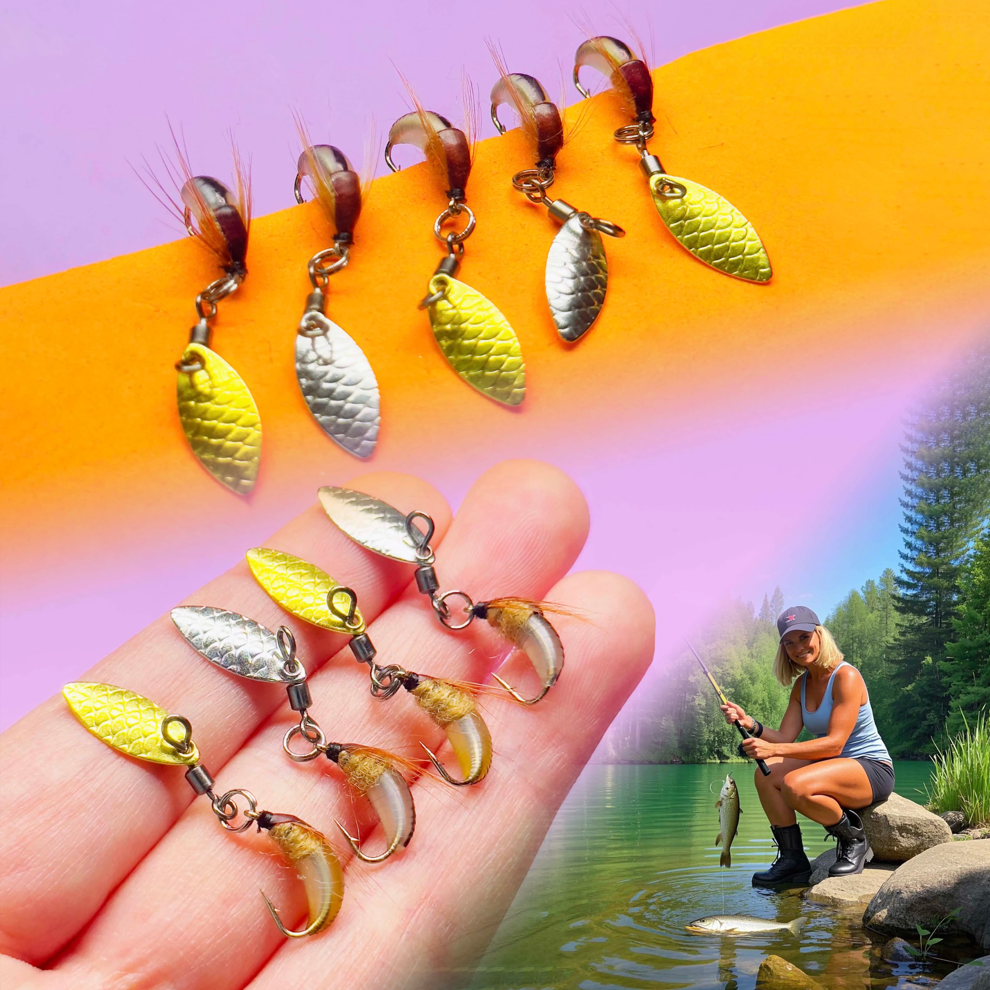 5 pieces bait for fishing fly wet flies bionic scud ninfa flies with spinner fishing with sequins for trout, bass panfish fly fishing call