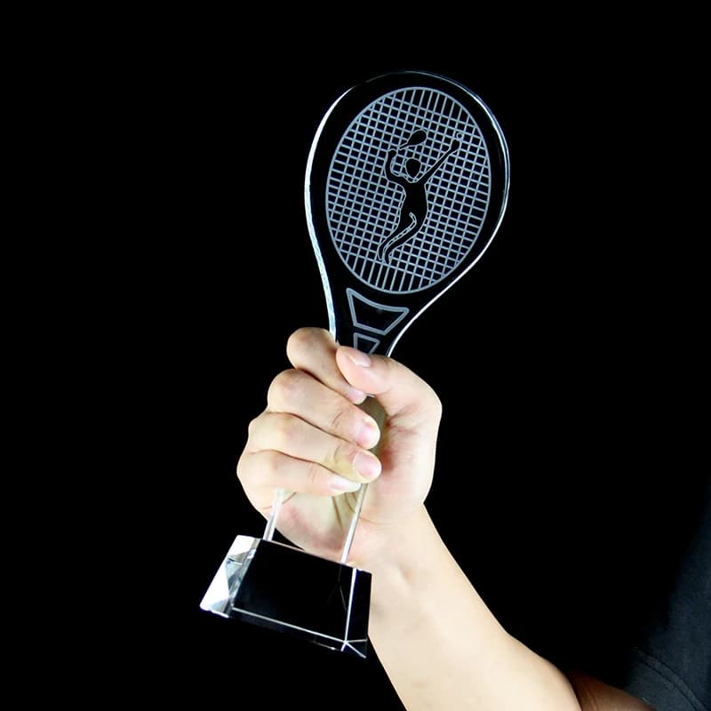 Exquisite crystal trophy for tennis racket, free custom engraving, text, logo, tennis trophy, souvenir prize, championship prize
